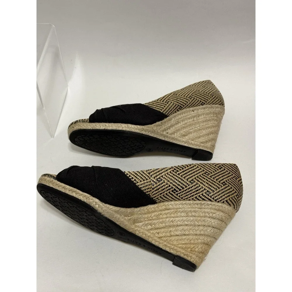 Kelly & Katie  8.5 M Knotted Espadrille Woven Wedge Sandal Black Beige